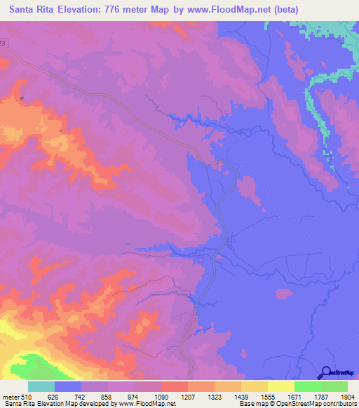 Santa Rita,Honduras Elevation Map