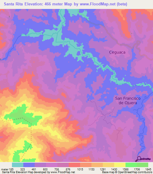 Santa Rita,Honduras Elevation Map