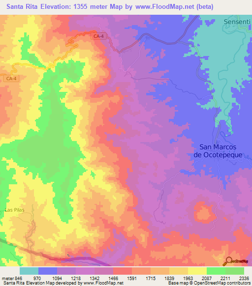 Santa Rita,Honduras Elevation Map
