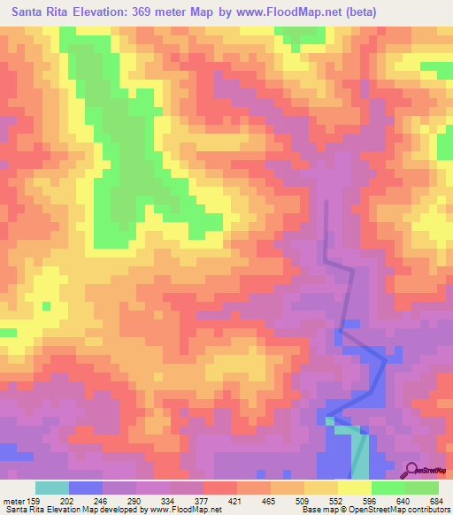 Santa Rita,Honduras Elevation Map