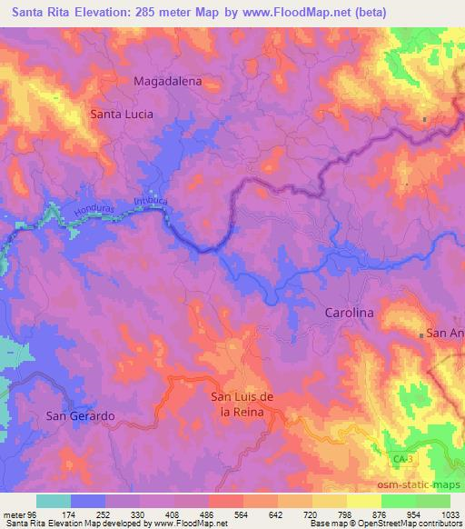 Santa Rita,Honduras Elevation Map
