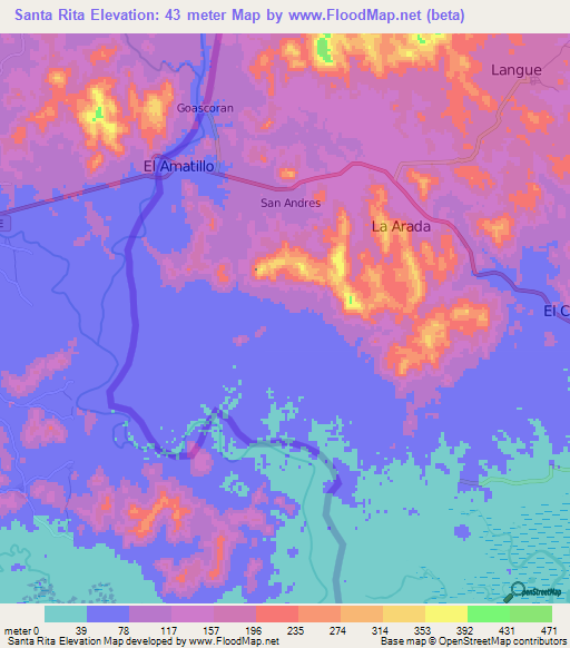 Santa Rita,Honduras Elevation Map