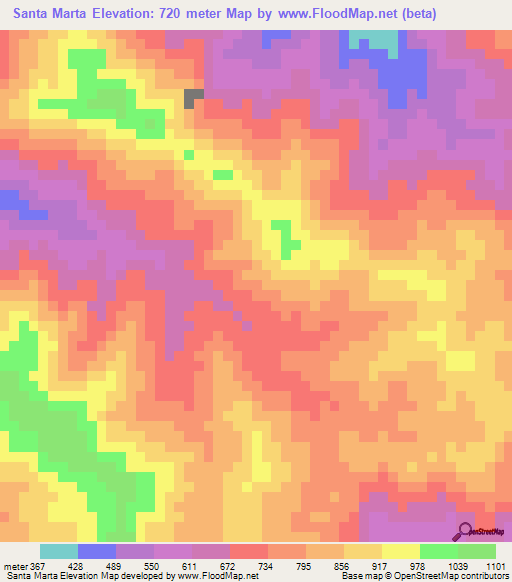 Santa Marta,Honduras Elevation Map