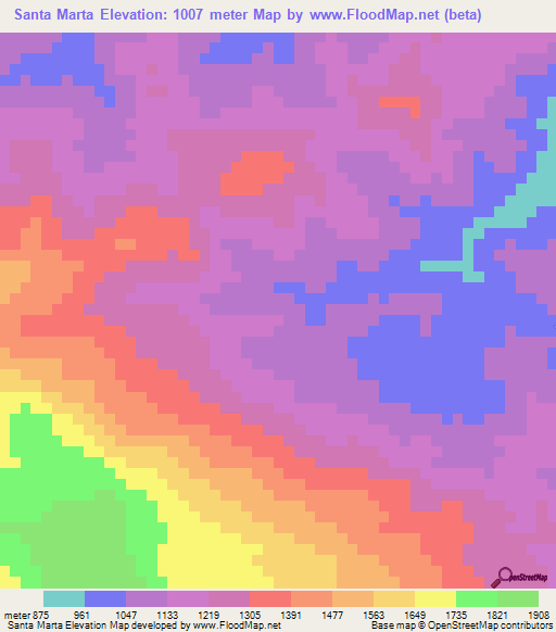 Santa Marta,Honduras Elevation Map