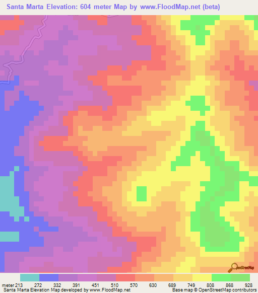 Santa Marta,Honduras Elevation Map