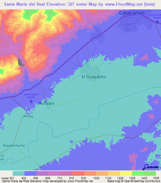 Santa Maria del Real,Honduras Elevation Map