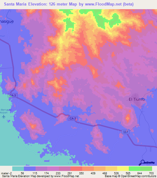 Santa Maria,Honduras Elevation Map