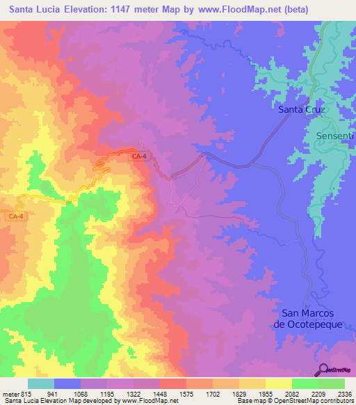 Santa Lucia,Honduras Elevation Map