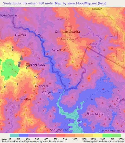 Santa Lucia,Honduras Elevation Map