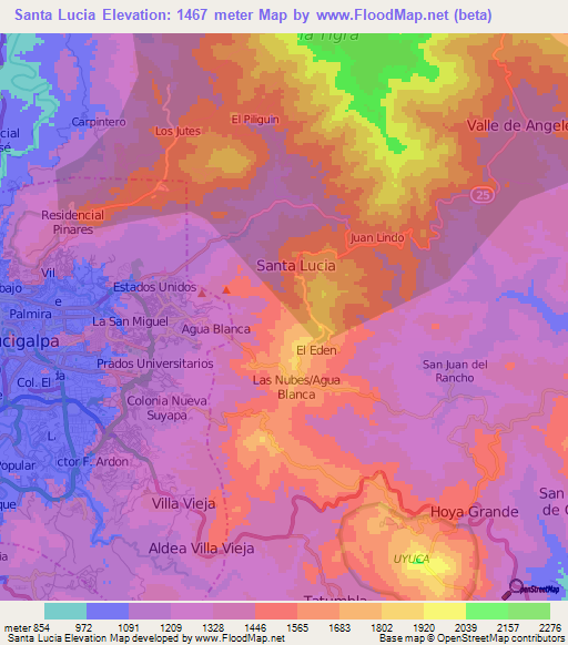 Santa Lucia,Honduras Elevation Map