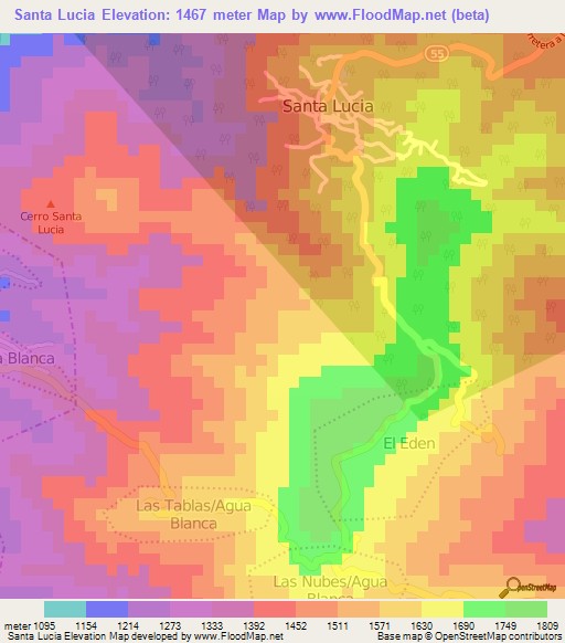 Santa Lucia,Honduras Elevation Map