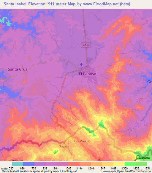 Santa Isabel,Honduras Elevation Map
