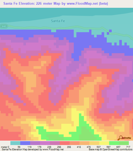 Santa Fe,Honduras Elevation Map