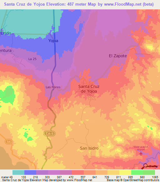 Santa Cruz de Yojoa,Honduras Elevation Map