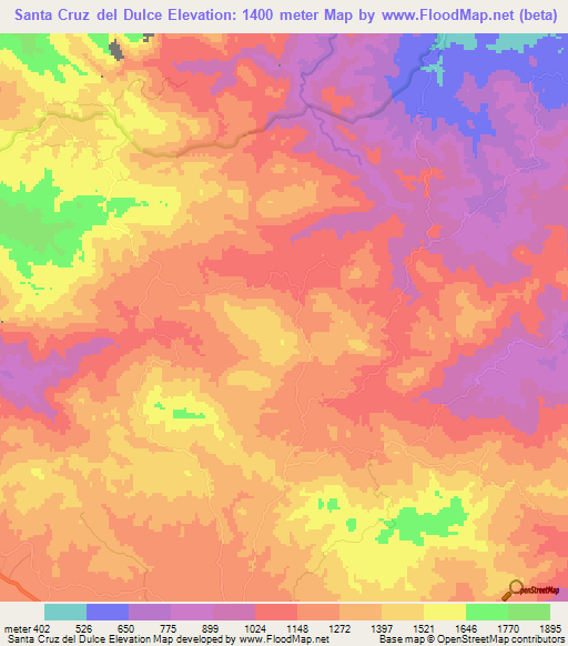 Santa Cruz del Dulce,Honduras Elevation Map