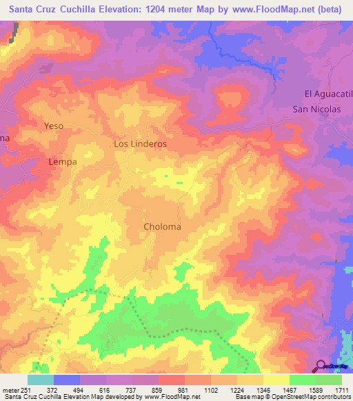 Santa Cruz Cuchilla,Honduras Elevation Map