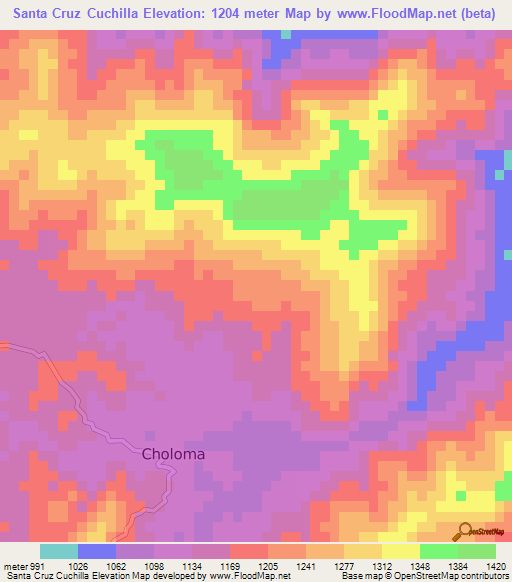 Santa Cruz Cuchilla,Honduras Elevation Map