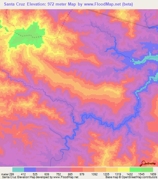 Santa Cruz,Honduras Elevation Map