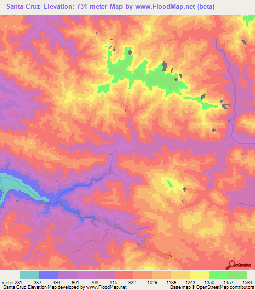Santa Cruz,Honduras Elevation Map