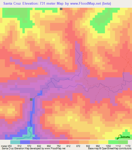 Santa Cruz,Honduras Elevation Map