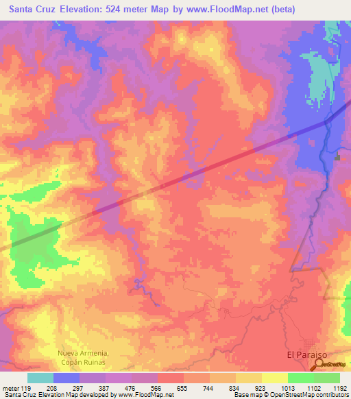 Santa Cruz,Honduras Elevation Map