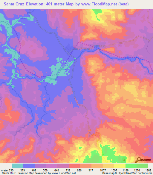 Santa Cruz,Honduras Elevation Map