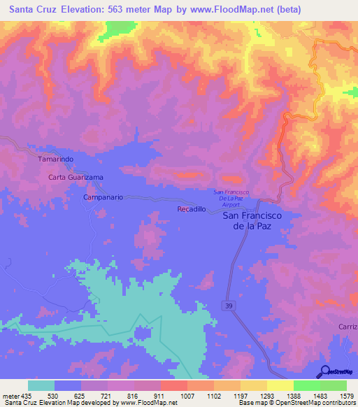 Santa Cruz,Honduras Elevation Map