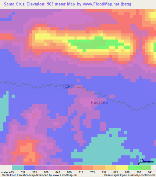 Santa Cruz,Honduras Elevation Map