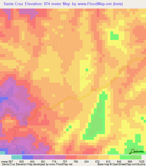 Santa Cruz,Honduras Elevation Map