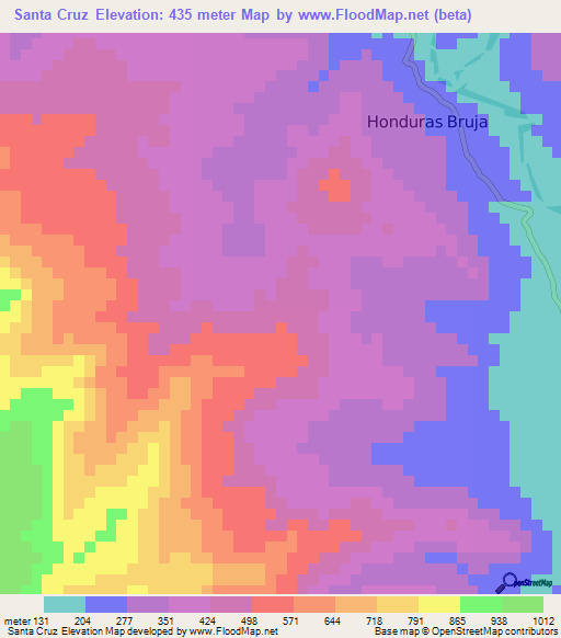 Santa Cruz,Honduras Elevation Map