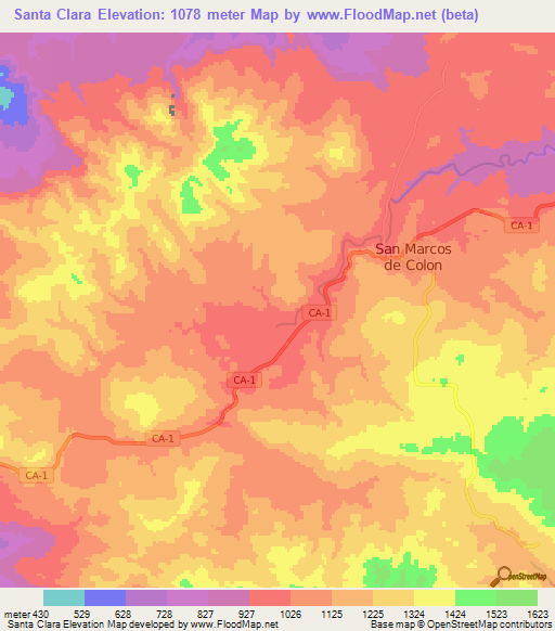 Santa Clara,Honduras Elevation Map