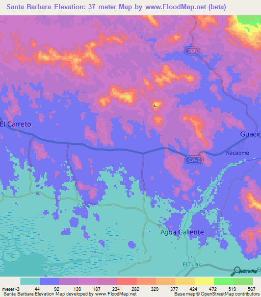 Santa Barbara,Honduras Elevation Map