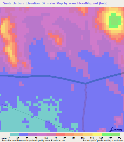 Santa Barbara,Honduras Elevation Map