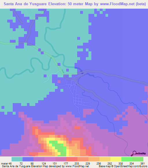 Santa Ana de Yusguare,Honduras Elevation Map