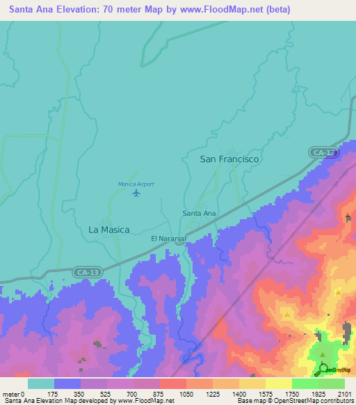Santa Ana,Honduras Elevation Map