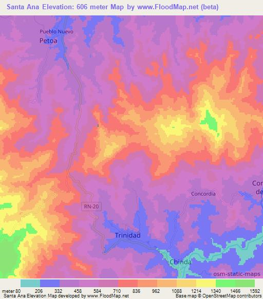 Santa Ana,Honduras Elevation Map