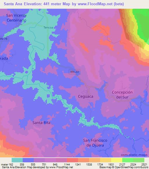 Santa Ana,Honduras Elevation Map
