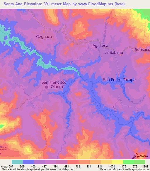 Santa Ana,Honduras Elevation Map