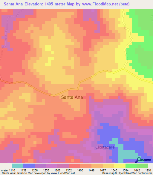 Santa Ana,Honduras Elevation Map