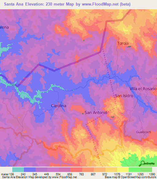 Santa Ana,Honduras Elevation Map