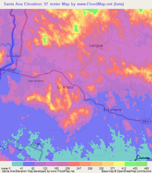 Santa Ana,Honduras Elevation Map
