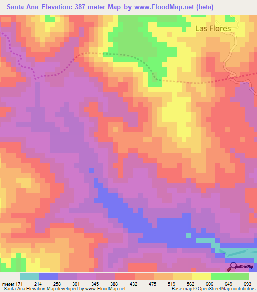 Santa Ana,Honduras Elevation Map