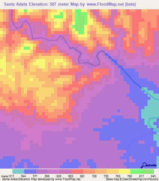 Santa Adela,Honduras Elevation Map