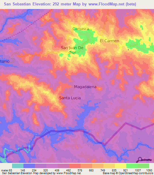San Sebastian,Honduras Elevation Map