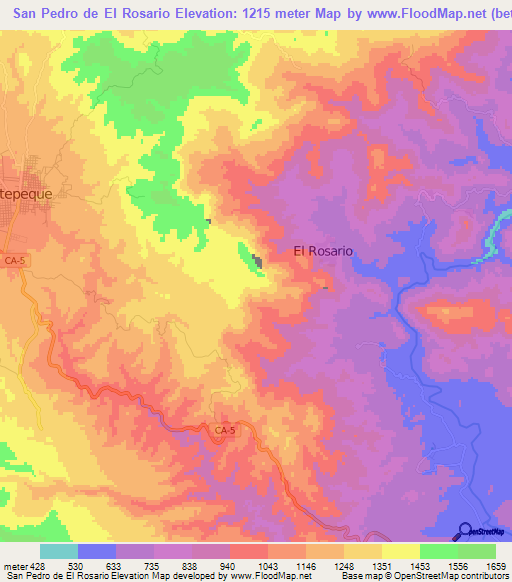 San Pedro de El Rosario,Honduras Elevation Map