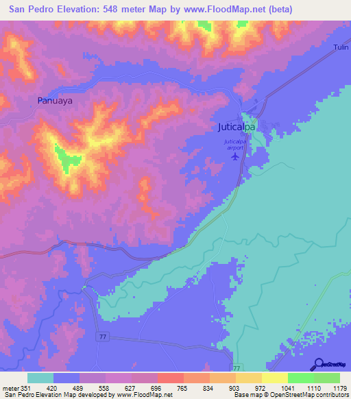 San Pedro,Honduras Elevation Map