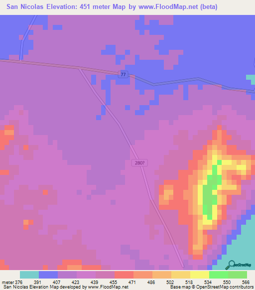 San Nicolas,Honduras Elevation Map