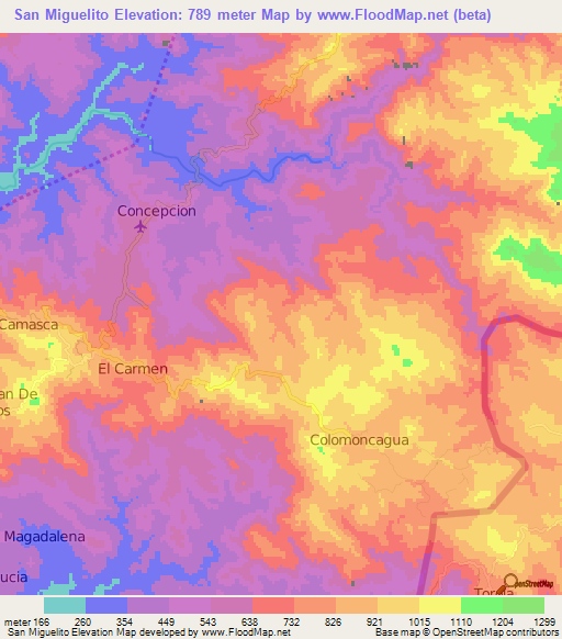 San Miguelito,Honduras Elevation Map