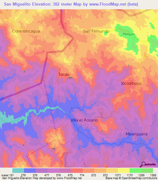 San Miguelito,Honduras Elevation Map