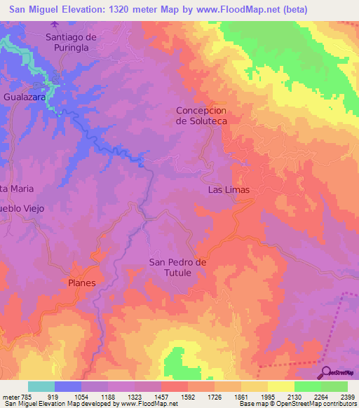 San Miguel,Honduras Elevation Map
